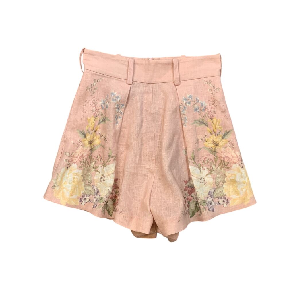 Zimmerman Shorts Womens 0P Petite Peach Waverly Tuck Linen High Waisted Culotte